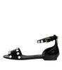 Dolce & Gabbana Black Leather Pearls Ankle Strap Sandals Shoes