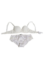 Dolce &amp; Gabbana White Silk Stretch Panty Balconette Bra Underwear