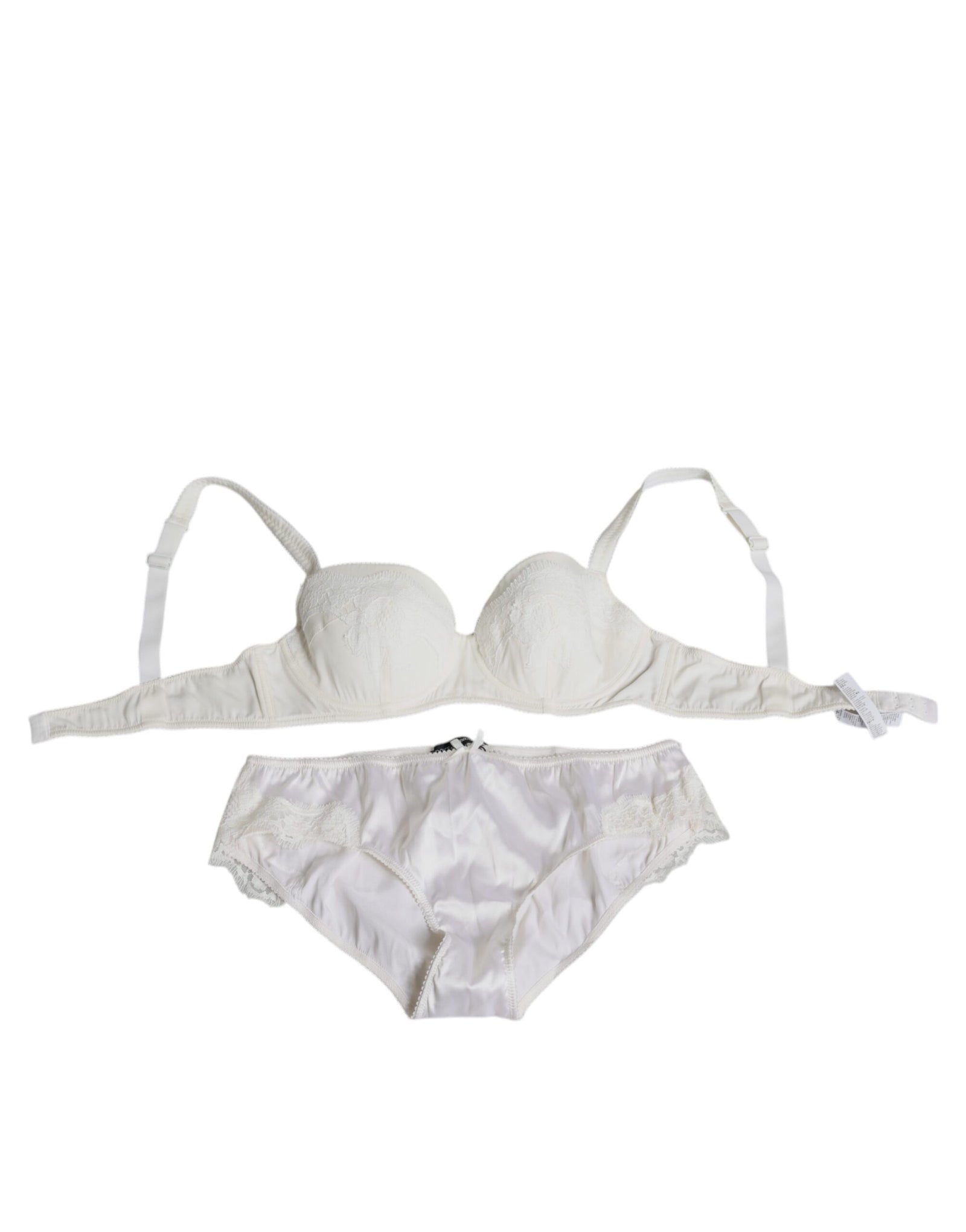 Dolce &amp; Gabbana White Silk Stretch Panty Balconette Bra Underwear