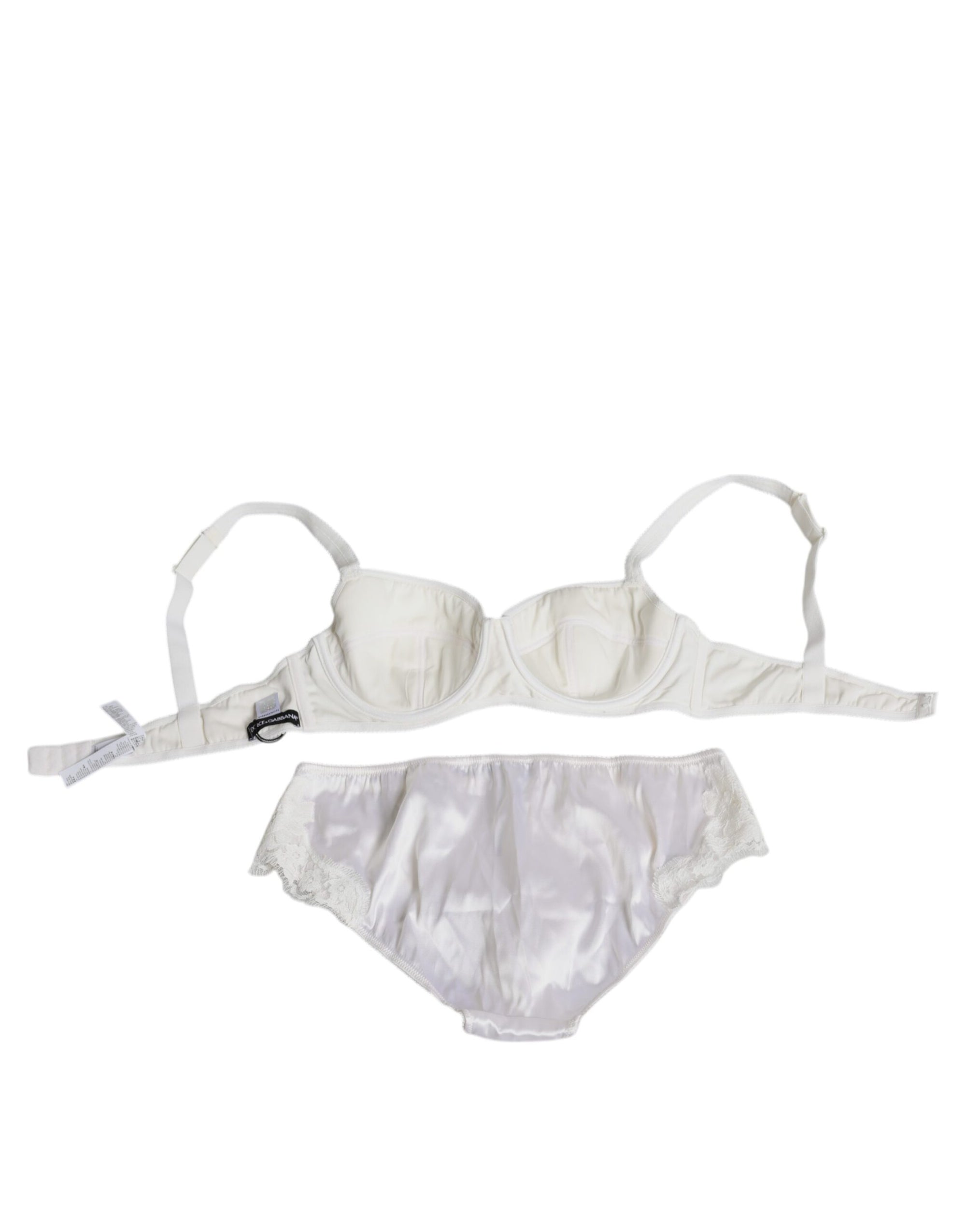 Dolce &amp; Gabbana White Silk Stretch Panty Balconette Bra Underwear
