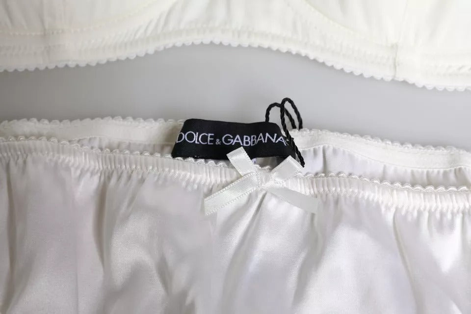 Dolce &amp; Gabbana White Silk Stretch Panty Balconette Bra Underwear