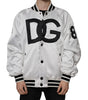 Dolce & Gabbana White Polyester Logo Full Zip Bomber Jacket