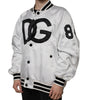 Dolce & Gabbana White Polyester Logo Full Zip Bomber Jacket