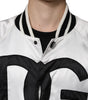 Dolce & Gabbana White Polyester Logo Full Zip Bomber Jacket