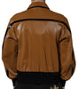 Dolce & Gabbana Brown Leather Full Zip Men Bomber Jacket