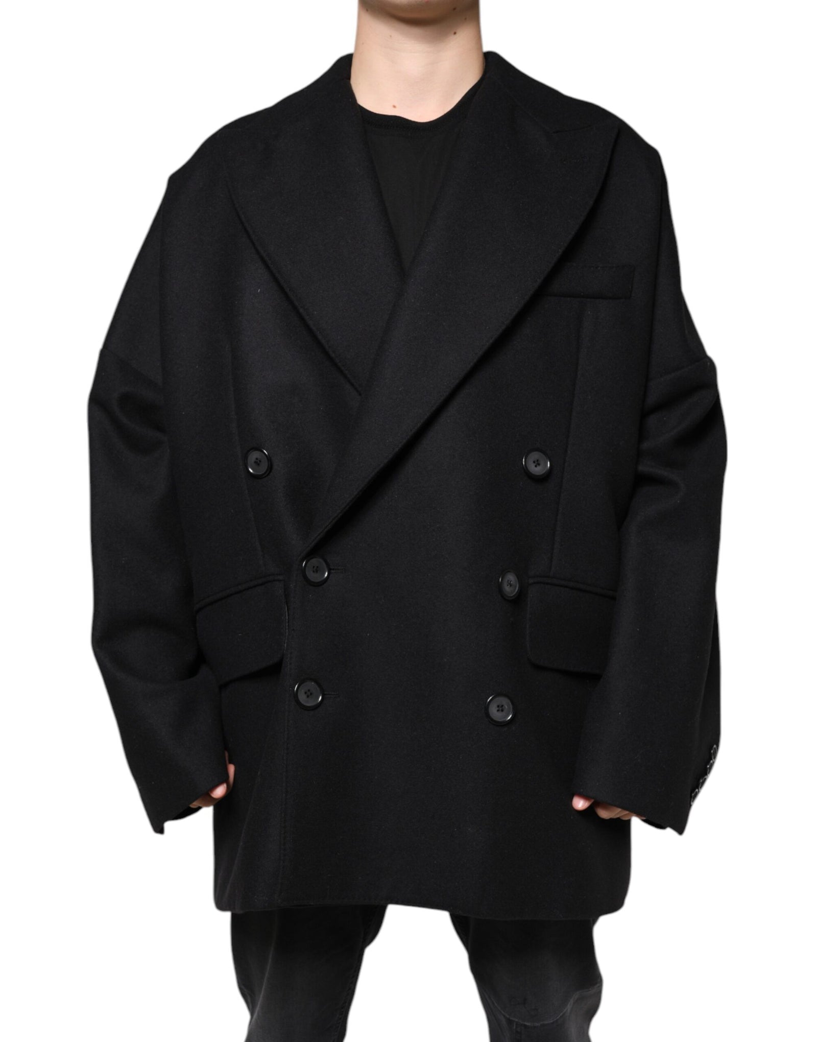 Dolce & Gabbana Manteau croisé en laine noire pour homme