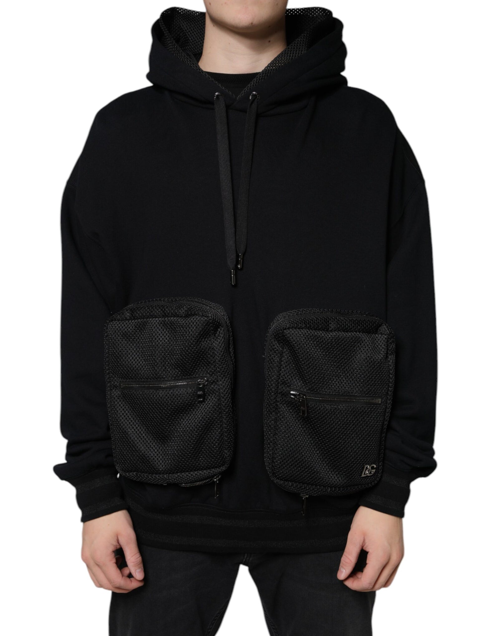 Dolce &amp; Gabbana Black Hooded Pullover Men Sweatshirt Sweater