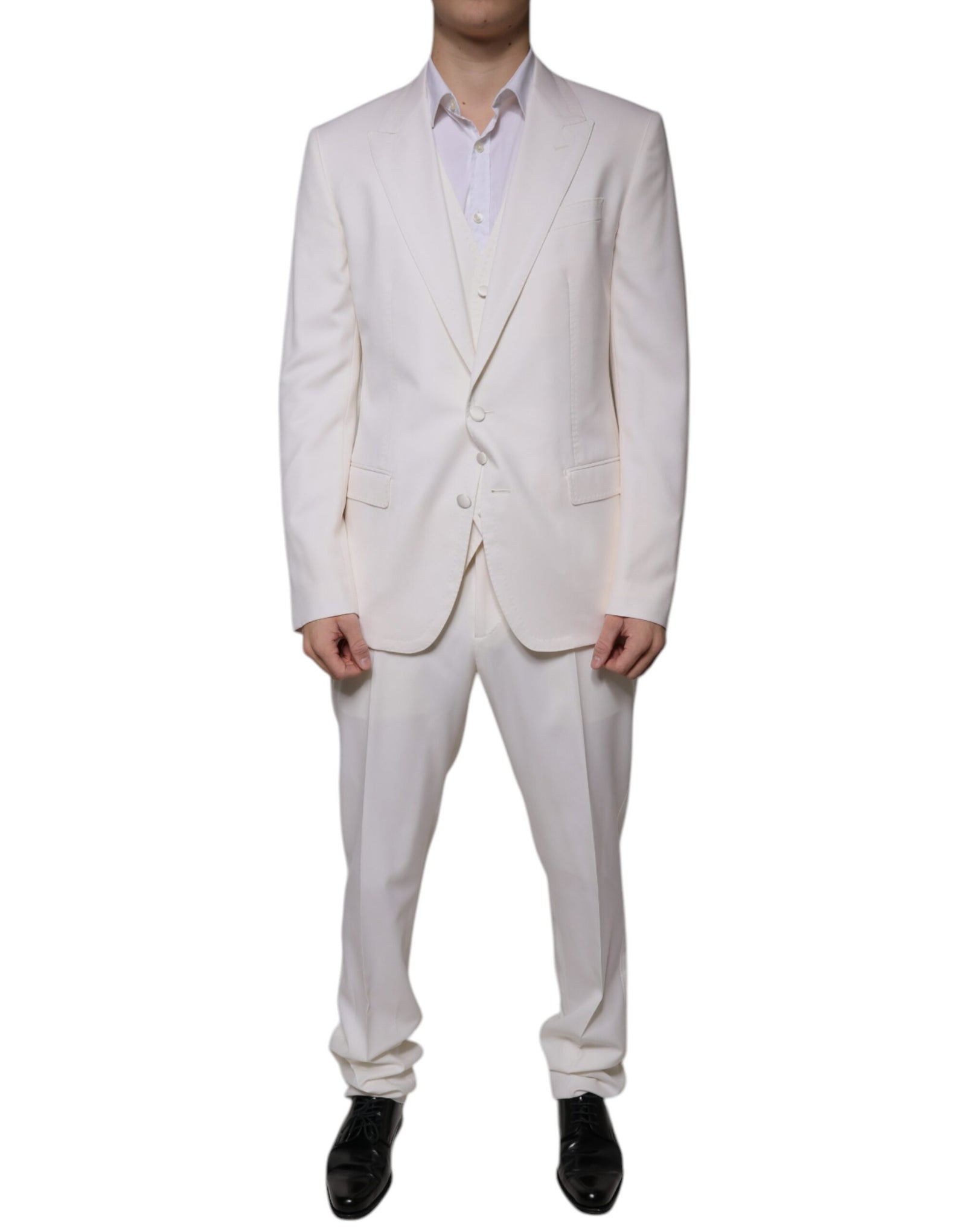 Costume 3 pièces slim fit en laine et soie blanche Dolce &amp; Gabbana