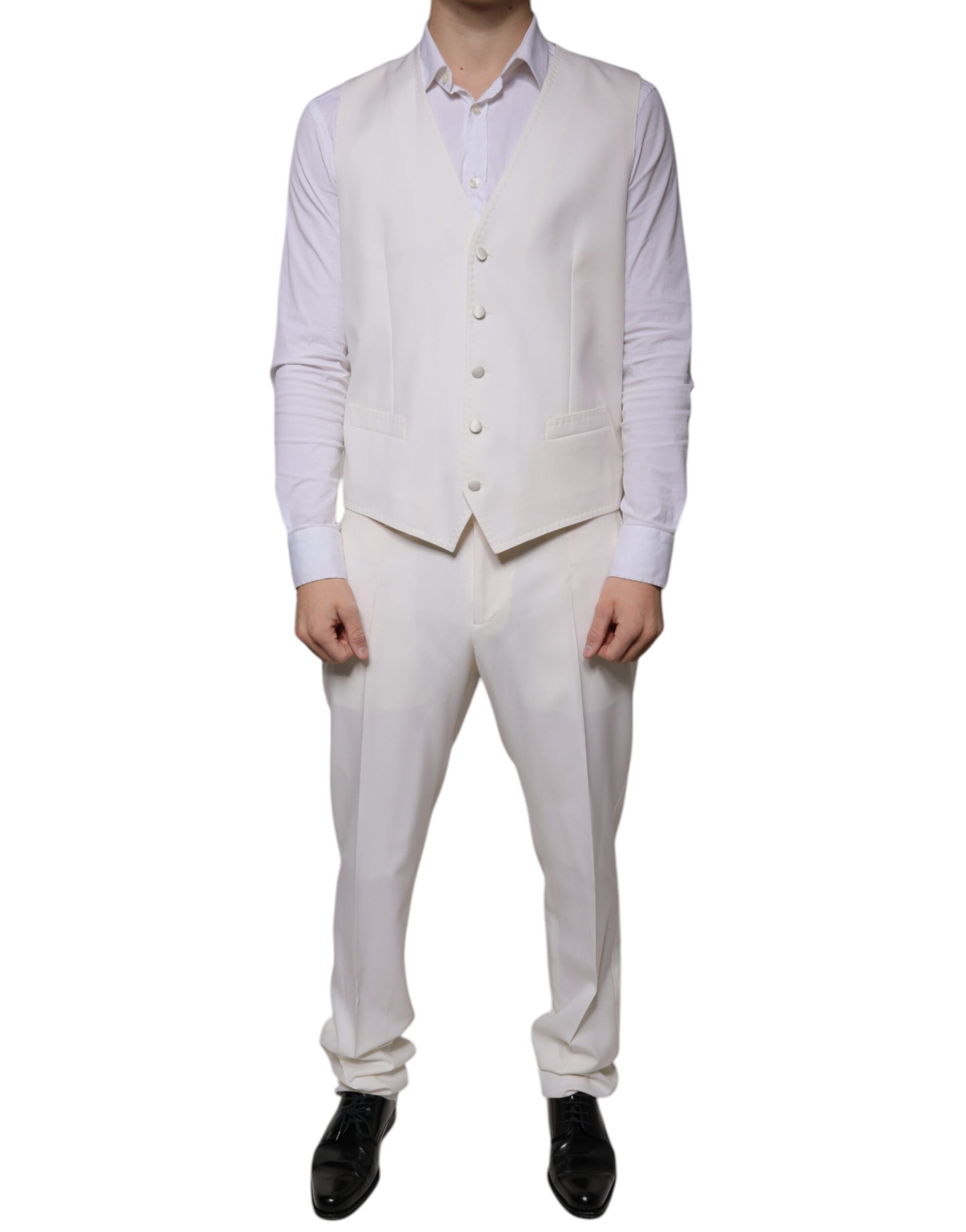 Costume 3 pièces slim fit en laine et soie blanche Dolce &amp; Gabbana