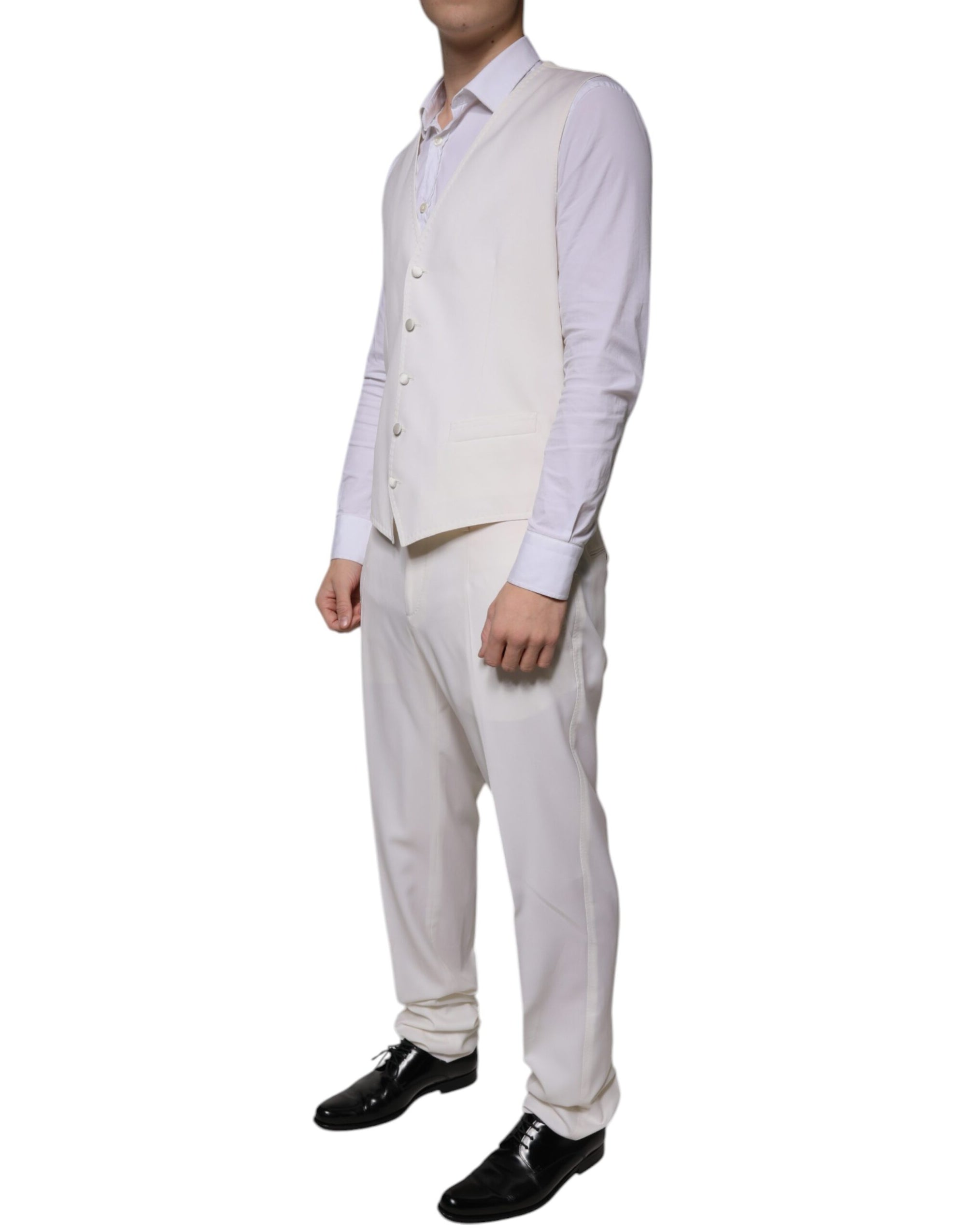 Costume 3 pièces slim fit en laine et soie blanche Dolce &amp; Gabbana