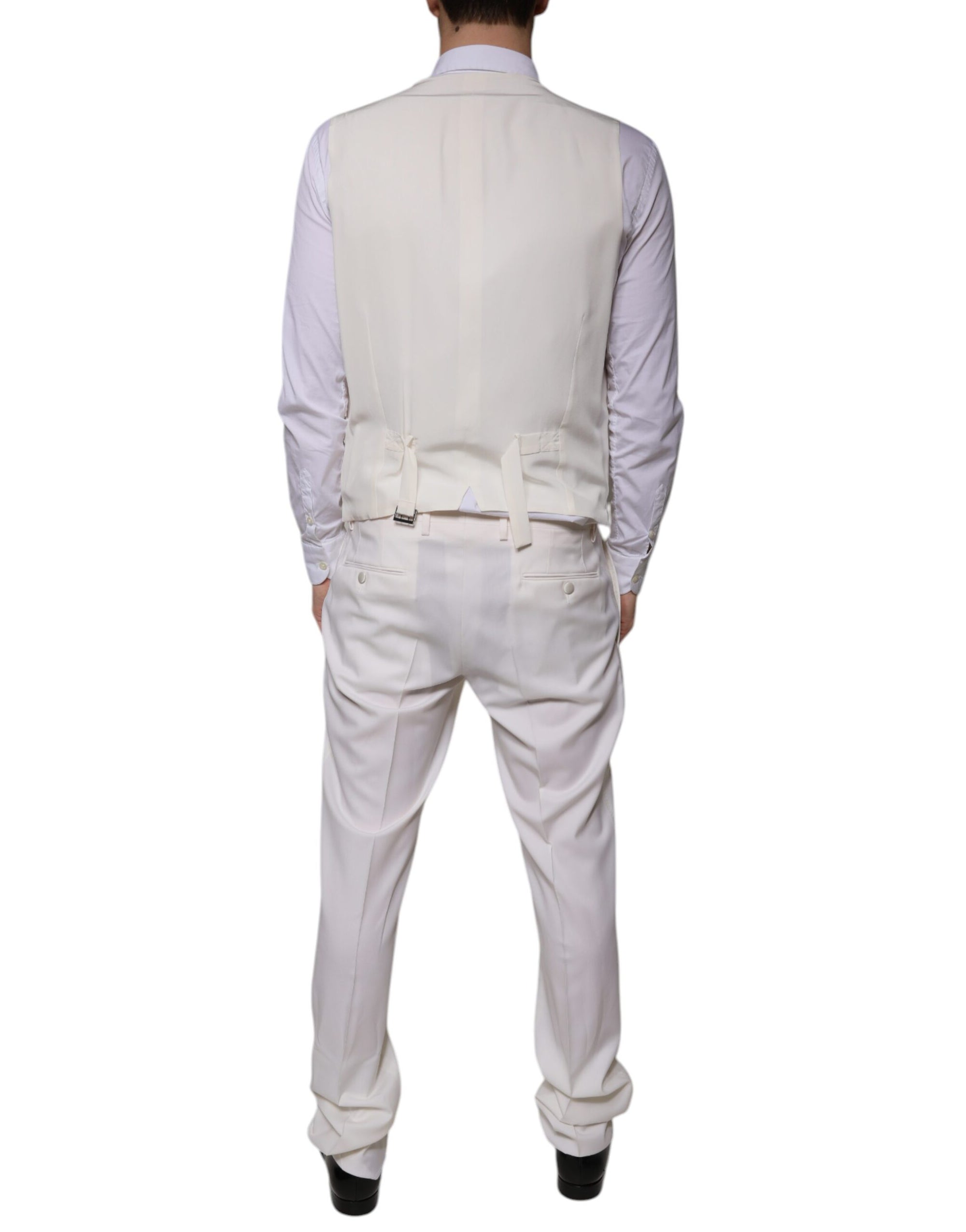 Costume 3 pièces slim fit en laine et soie blanche Dolce &amp; Gabbana