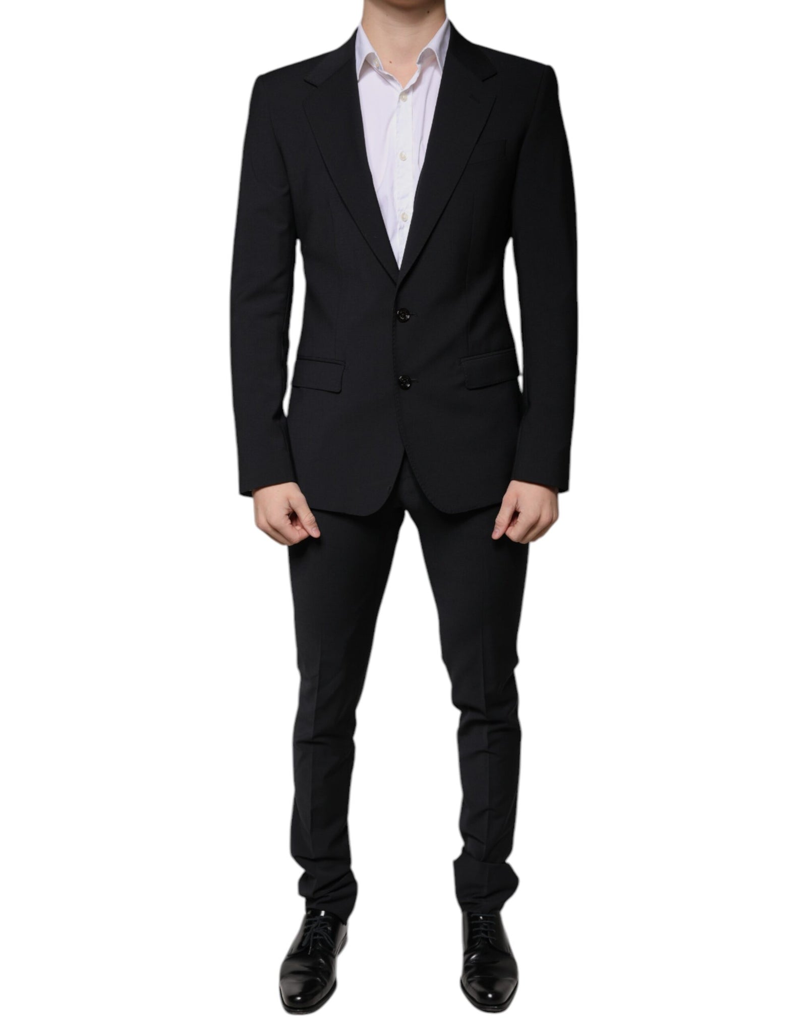 Costume 3 pièces slim fit en laine noire Dolce &amp; Gabbana pour homme