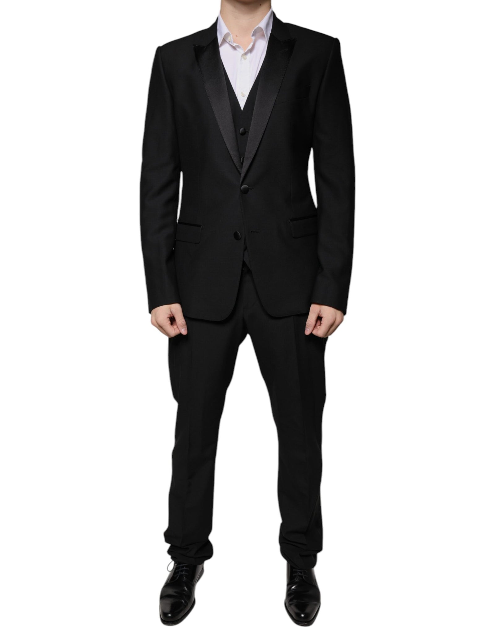 Costume 3 pièces slim fit en laine noire Dolce &amp; Gabbana