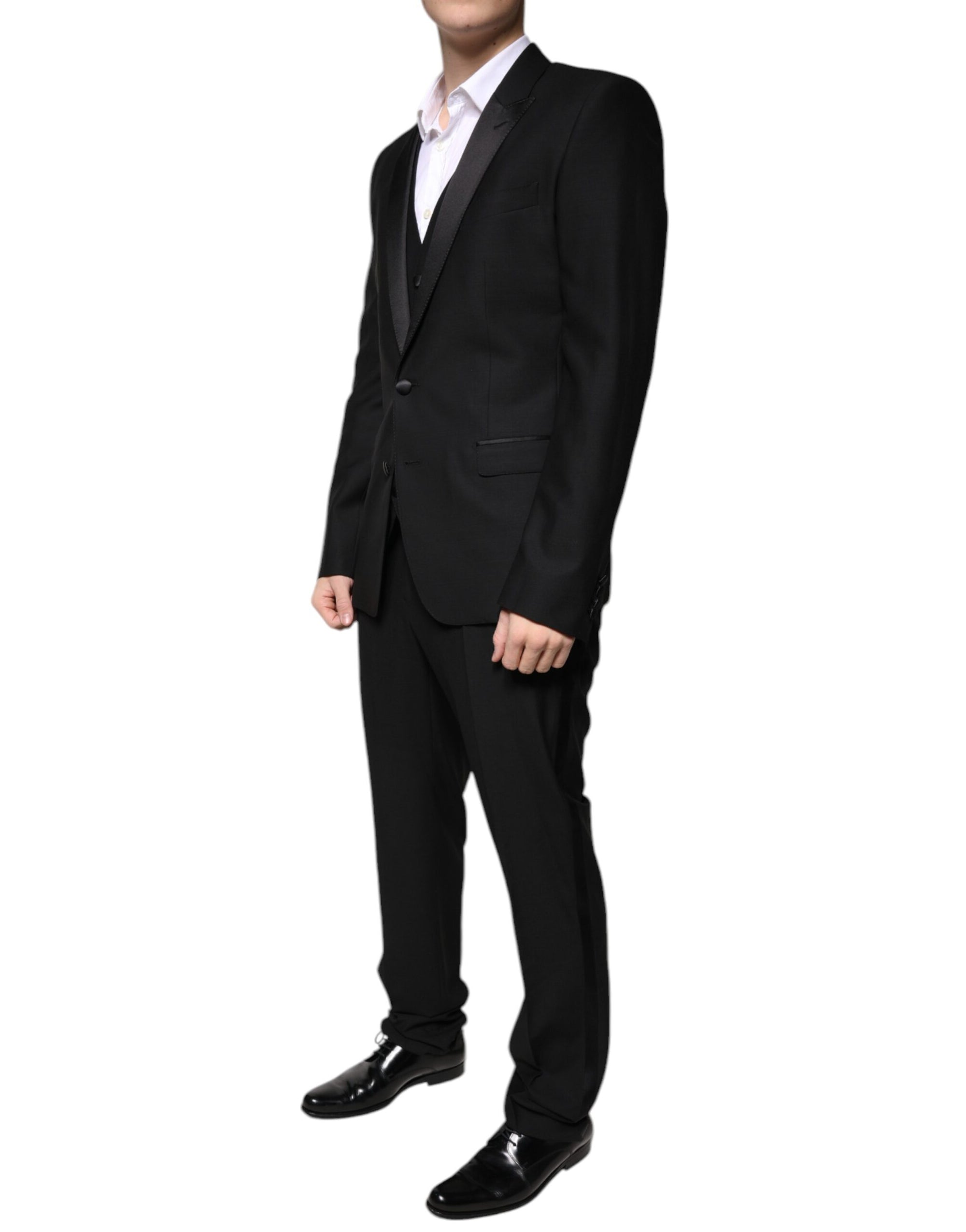 Costume 3 pièces slim fit en laine noire Dolce &amp; Gabbana