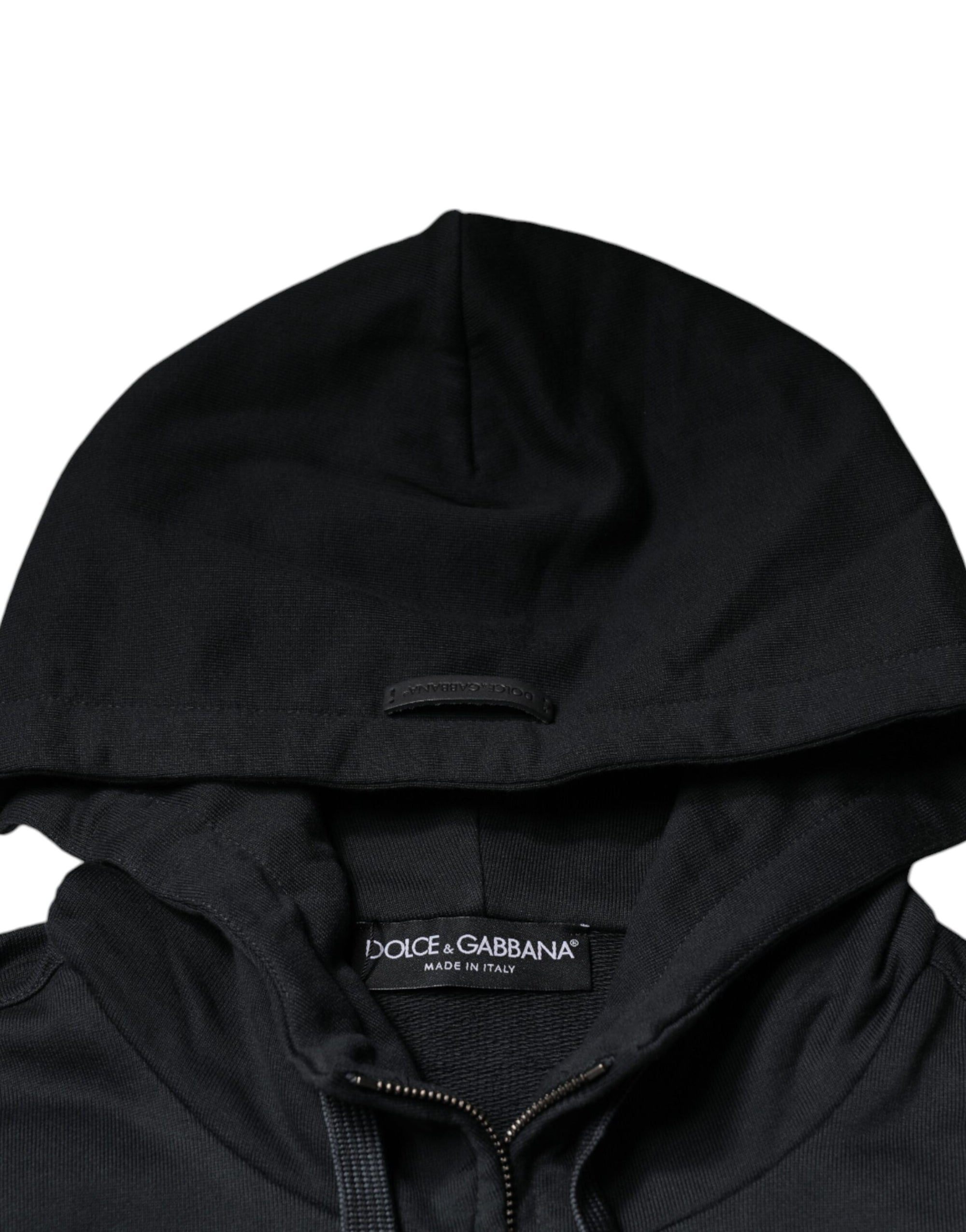 Dolce &amp; Gabbana Black Cotton Hooded Men Full Zip Sweater