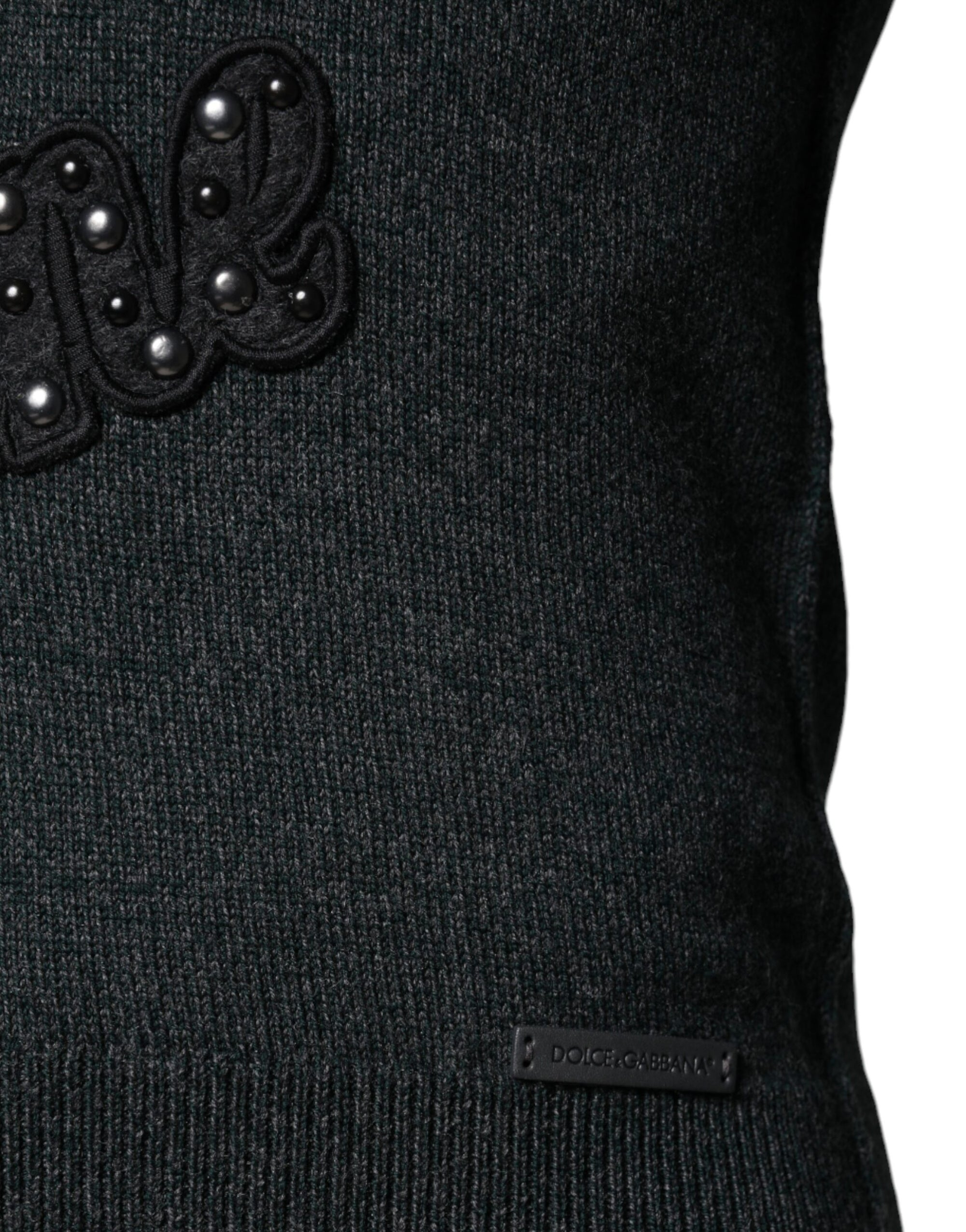 Dolce &amp; Gabbana Gray Embellished Crew Neck Pullover Sweater