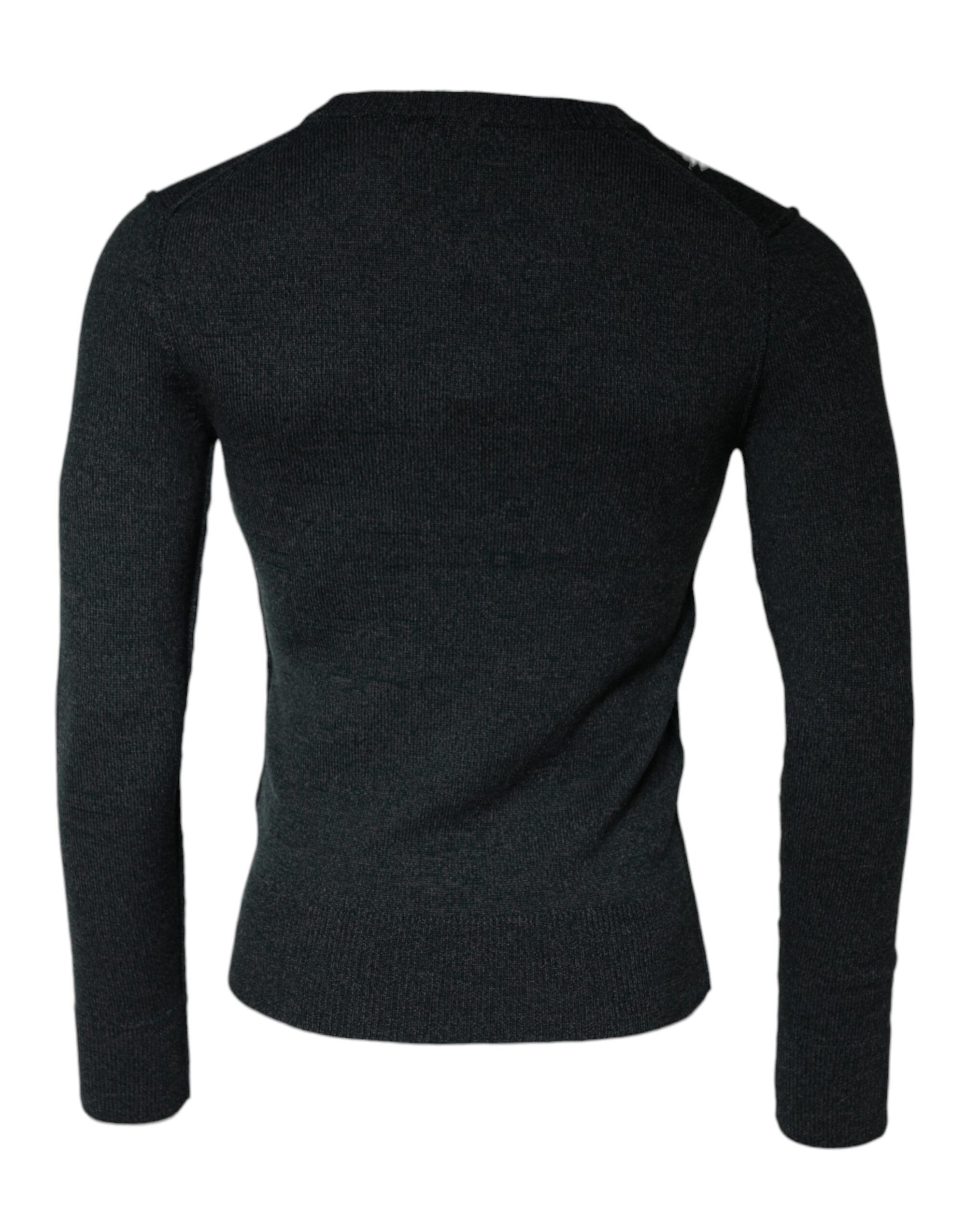 Dolce &amp; Gabbana Gray Embellished Crew Neck Pullover Sweater