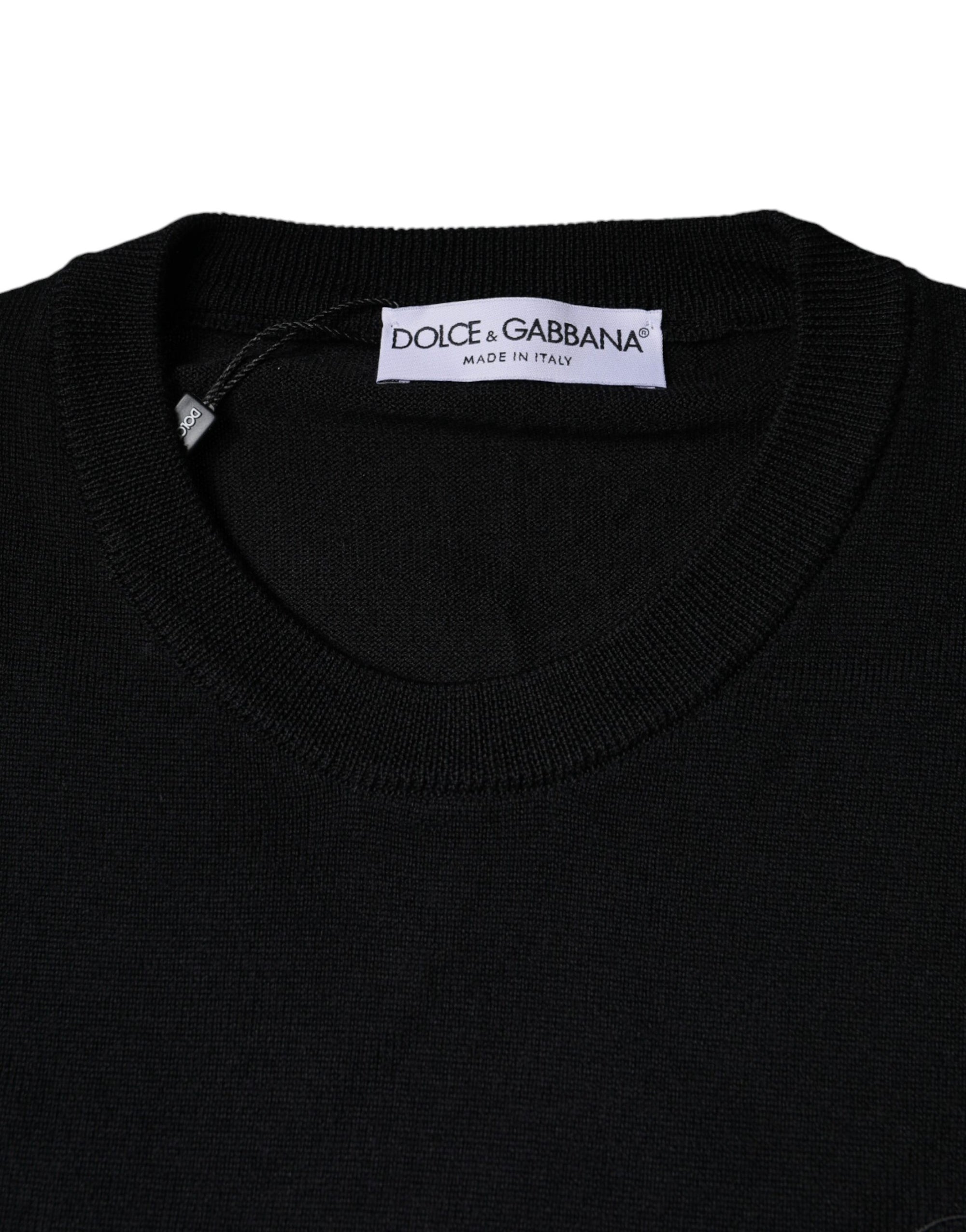Dolce &amp; Gabbana Black Wool Knit Crew Neck Pullover Sweater