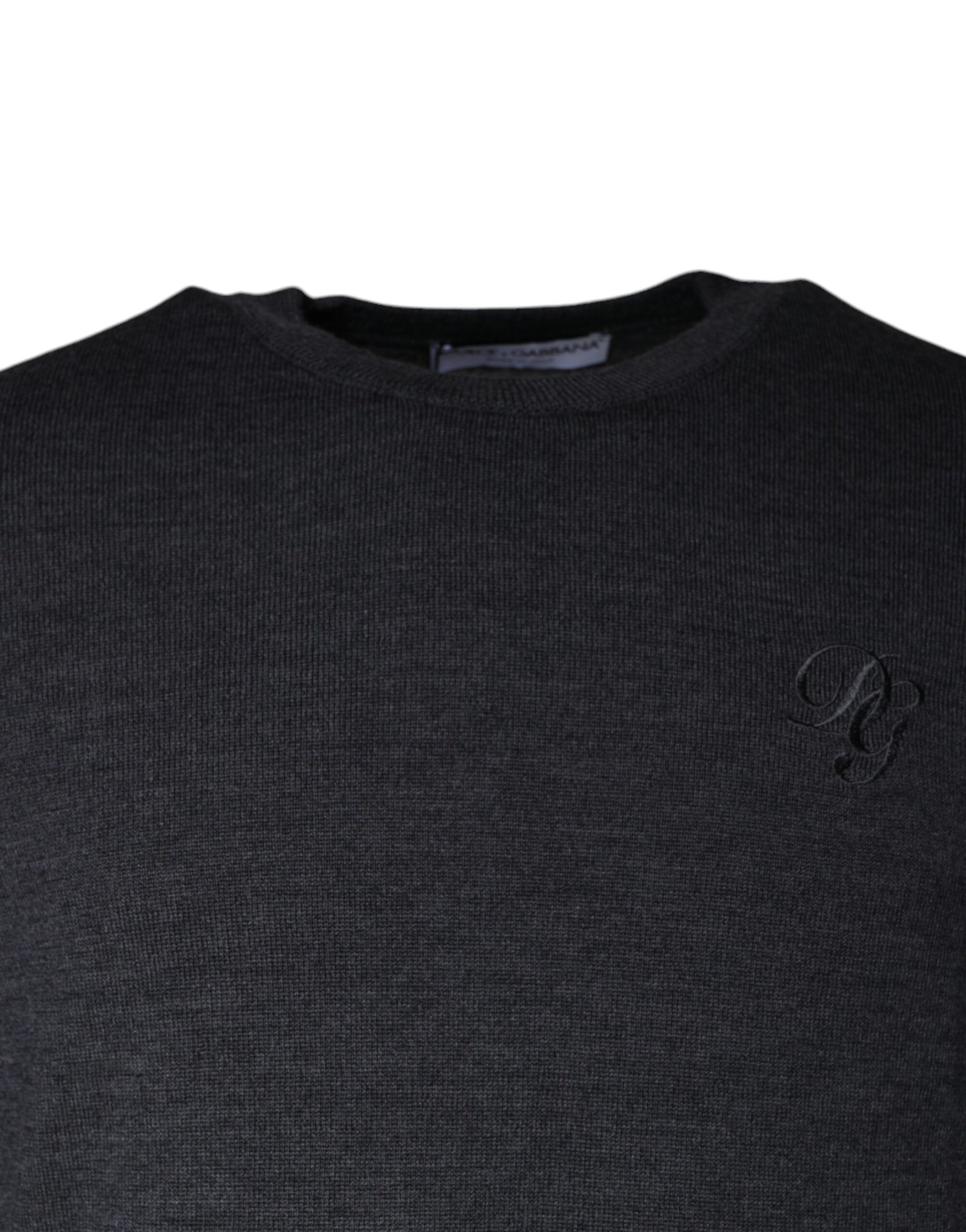 Dolce &amp; Gabbana Dark Gray Wool Crew Neck Pullover Sweater
