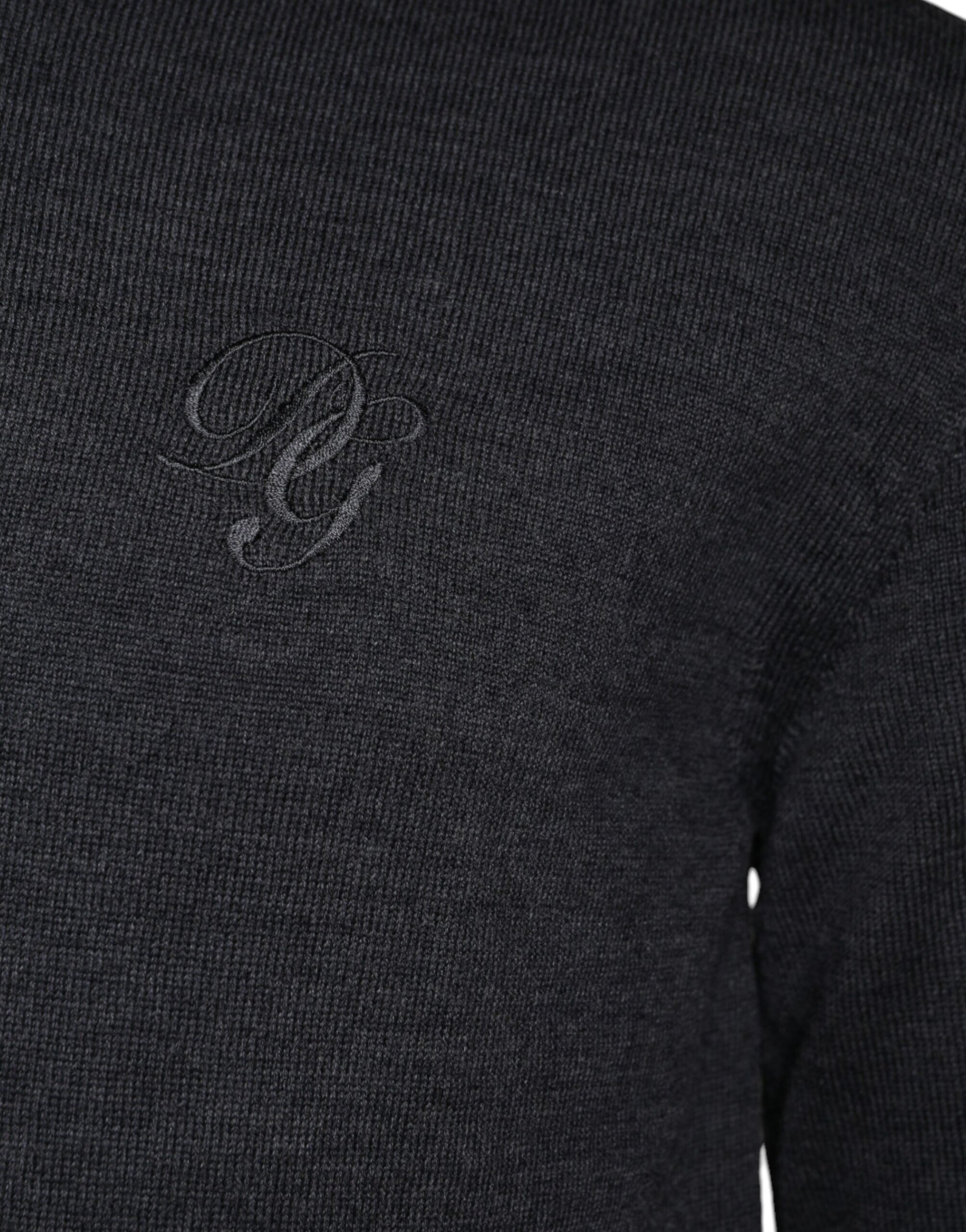 Dolce &amp; Gabbana Dark Gray Wool Crew Neck Pullover Sweater
