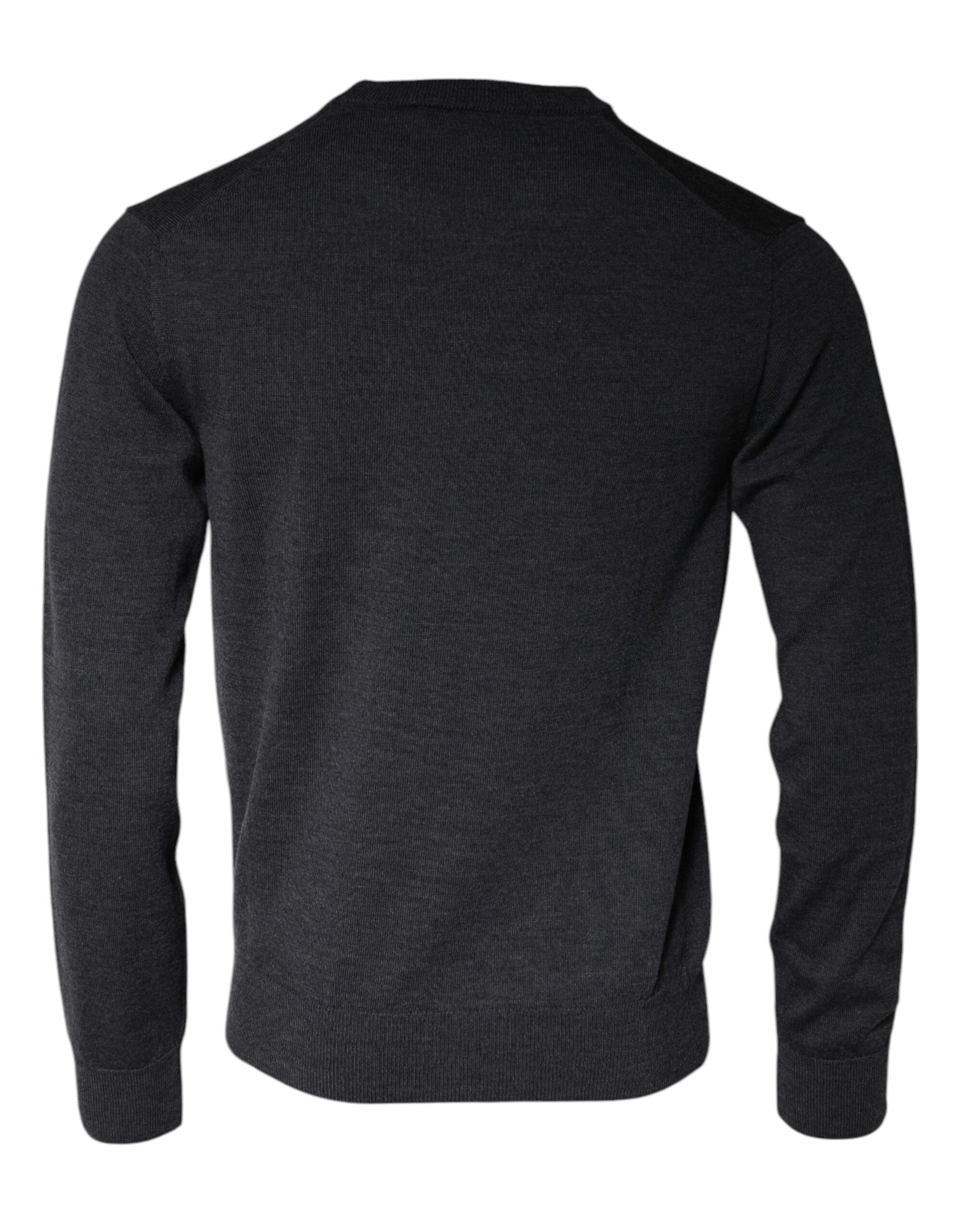 Dolce &amp; Gabbana Dark Gray Wool Crew Neck Pullover Sweater