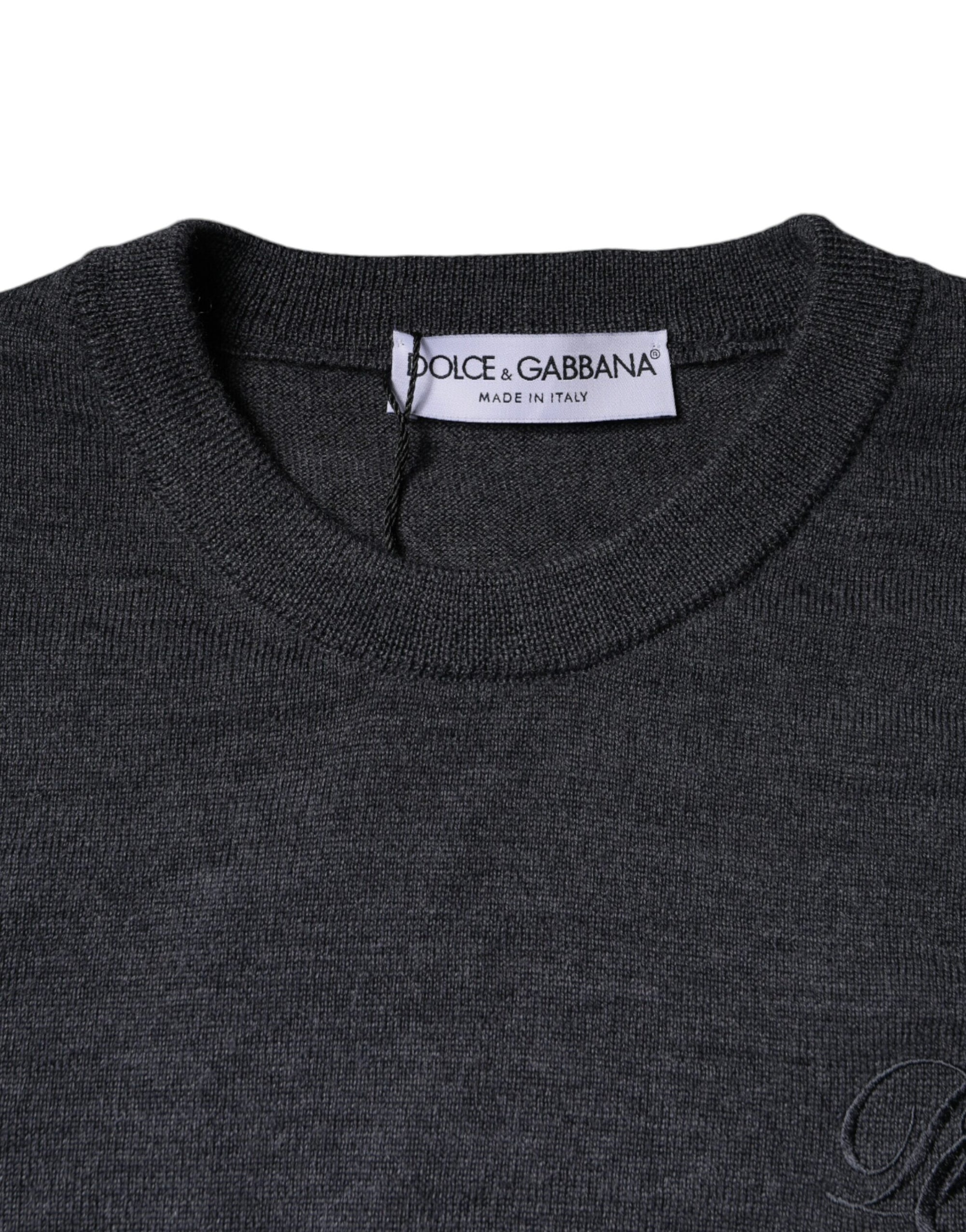 Dolce &amp; Gabbana Dark Gray Wool Crew Neck Pullover Sweater