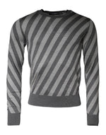 Dolce &amp; Gabbana Gray Stripes Long Sleeve Round Neck Pullover Sweater