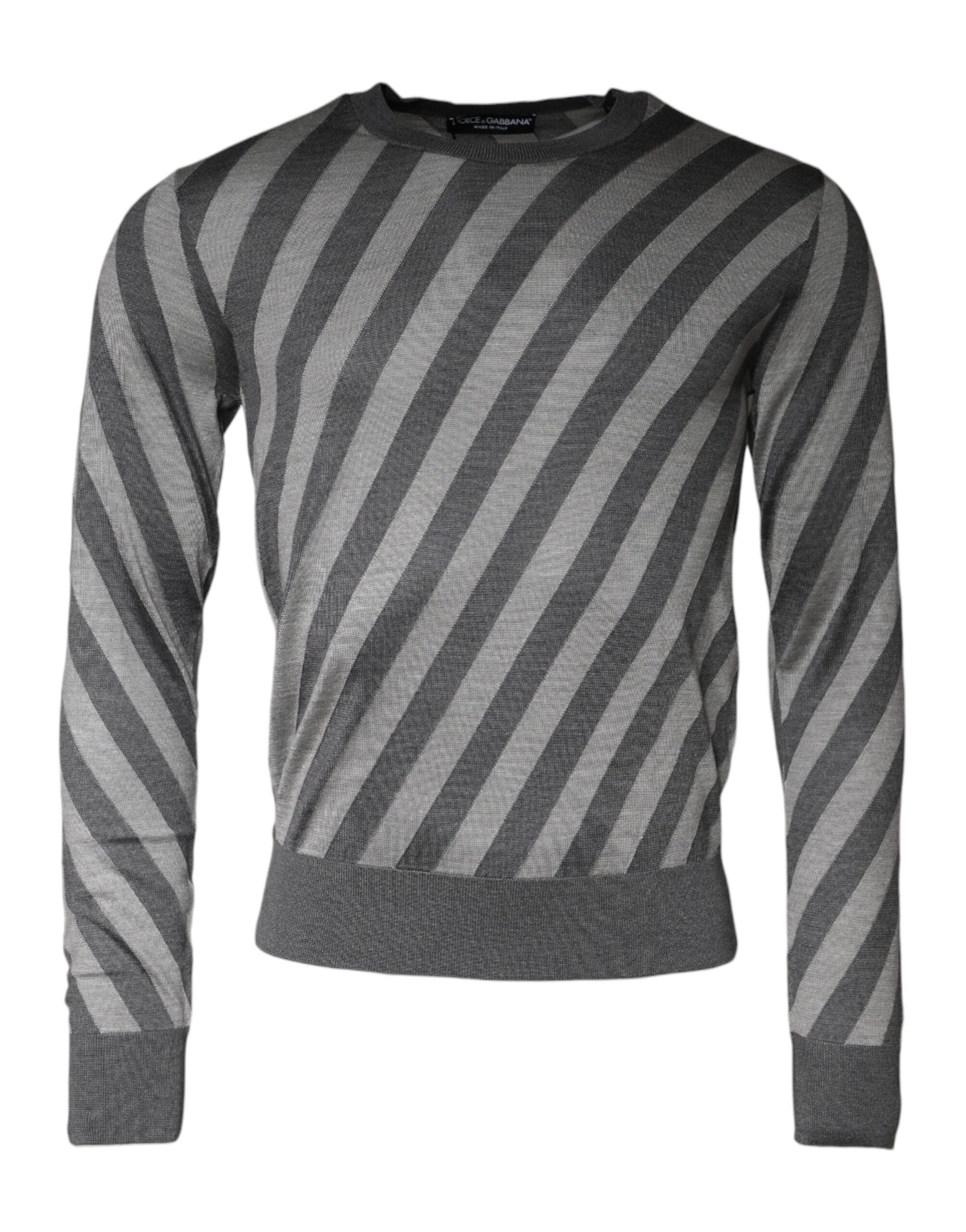 Dolce &amp; Gabbana Gray Stripes Long Sleeve Round Neck Pullover Sweater
