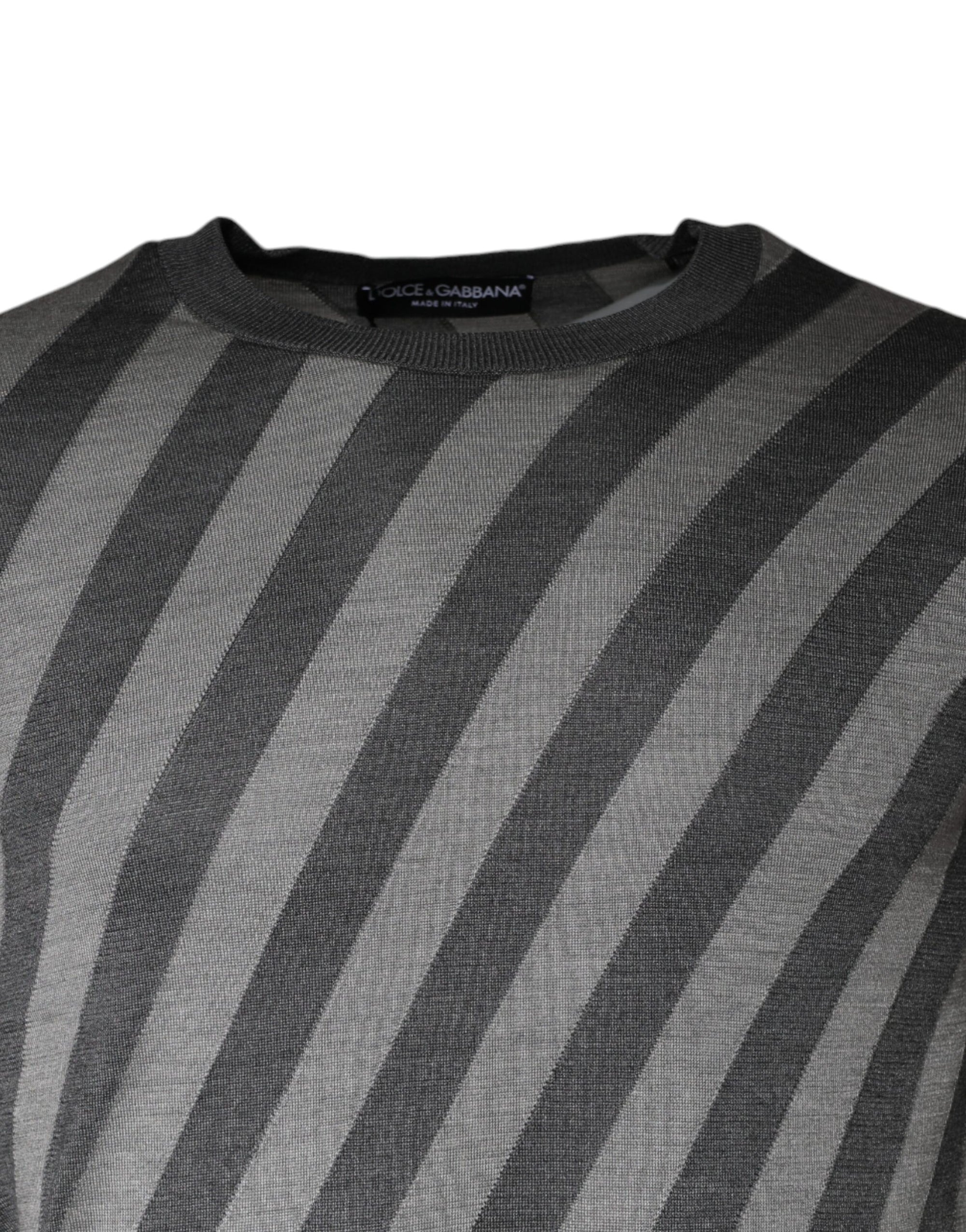 Dolce &amp; Gabbana Gray Stripes Long Sleeve Round Neck Pullover Sweater