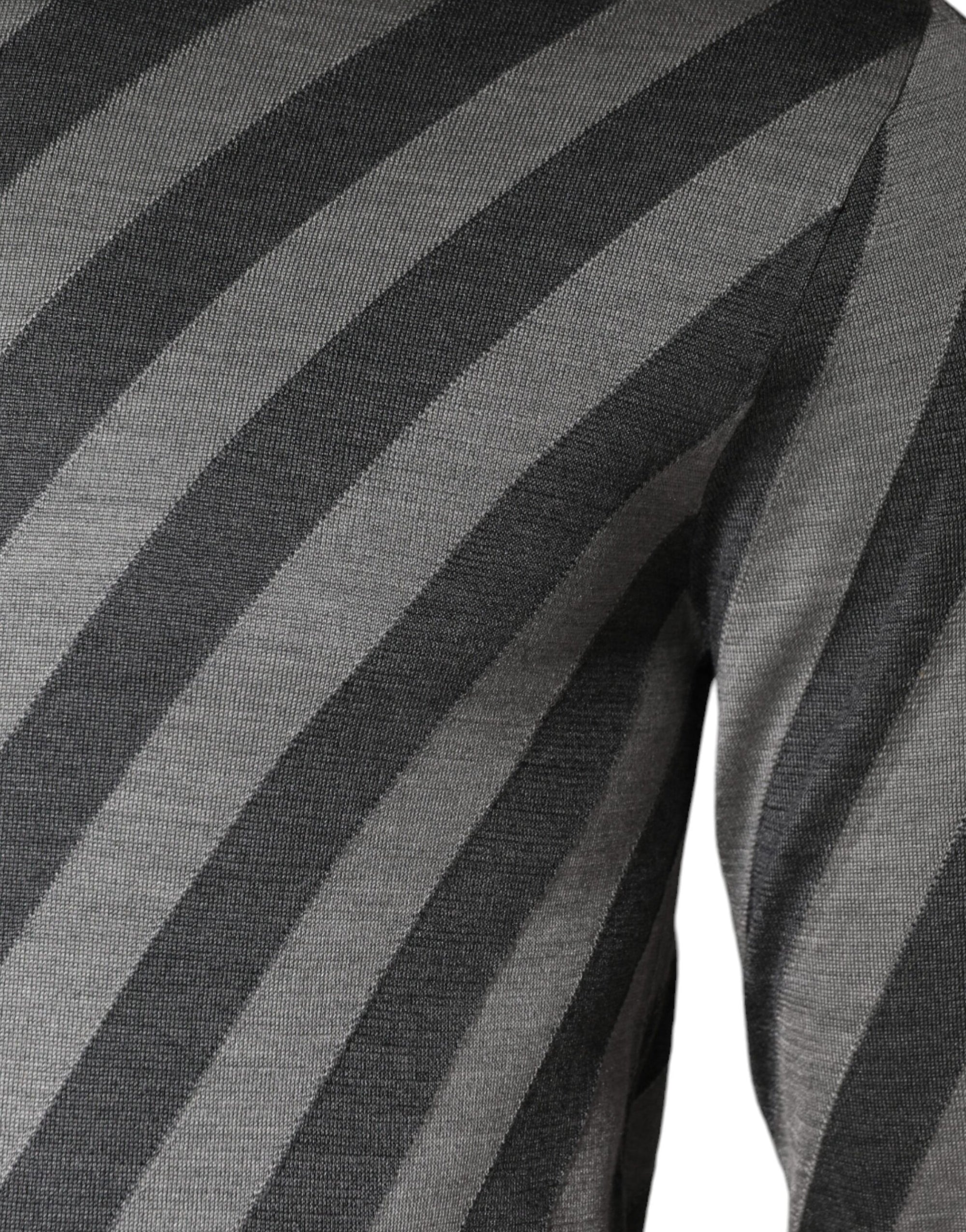 Dolce &amp; Gabbana Gray Stripes Long Sleeve Round Neck Pullover Sweater