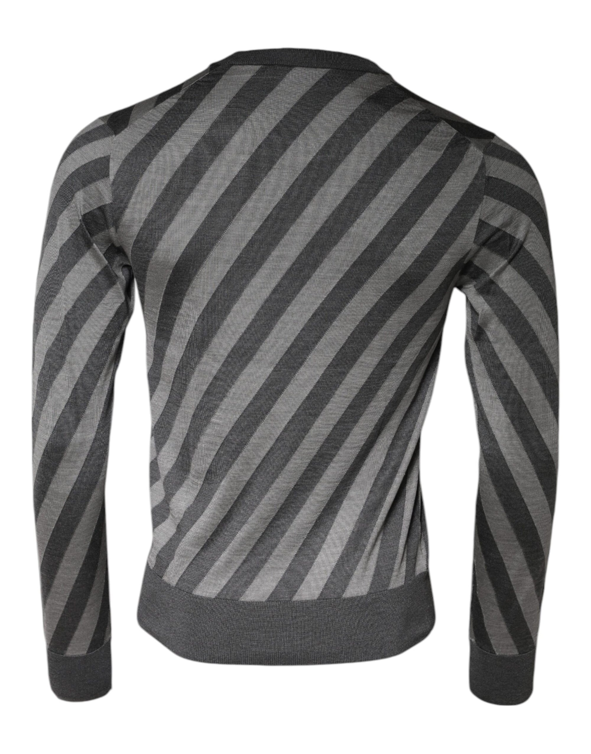 Dolce &amp; Gabbana Gray Stripes Long Sleeve Round Neck Pullover Sweater