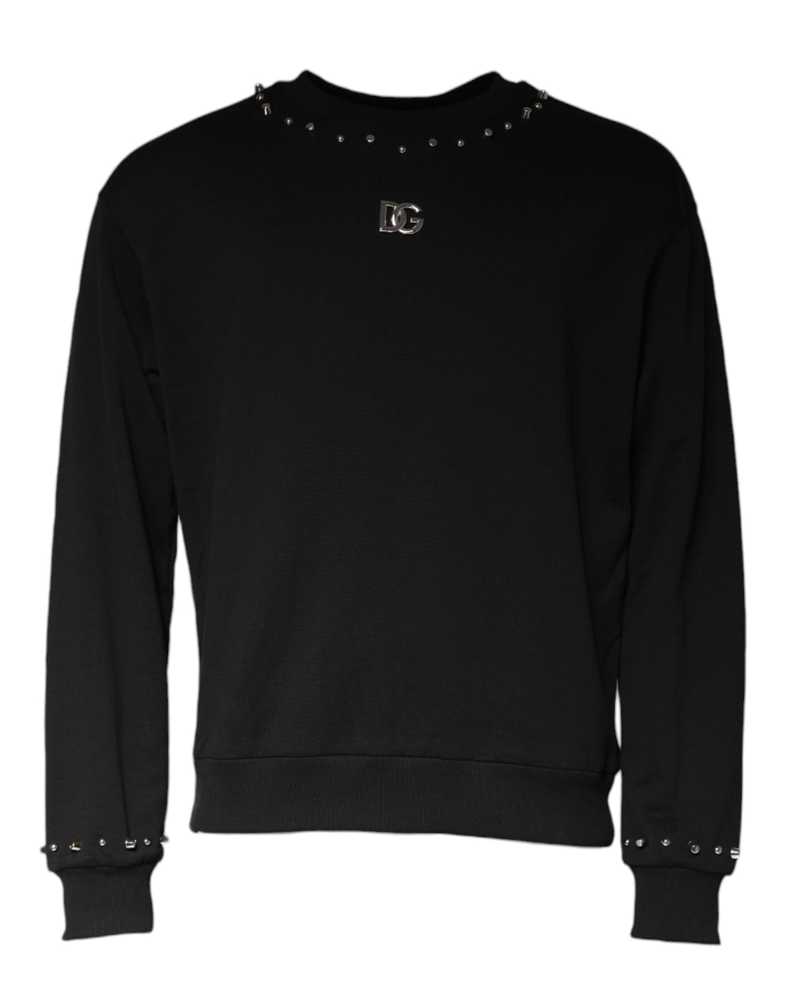 Dolce &amp; Gabbana Black Logo Stud Pullover Sweatshirt Sweater