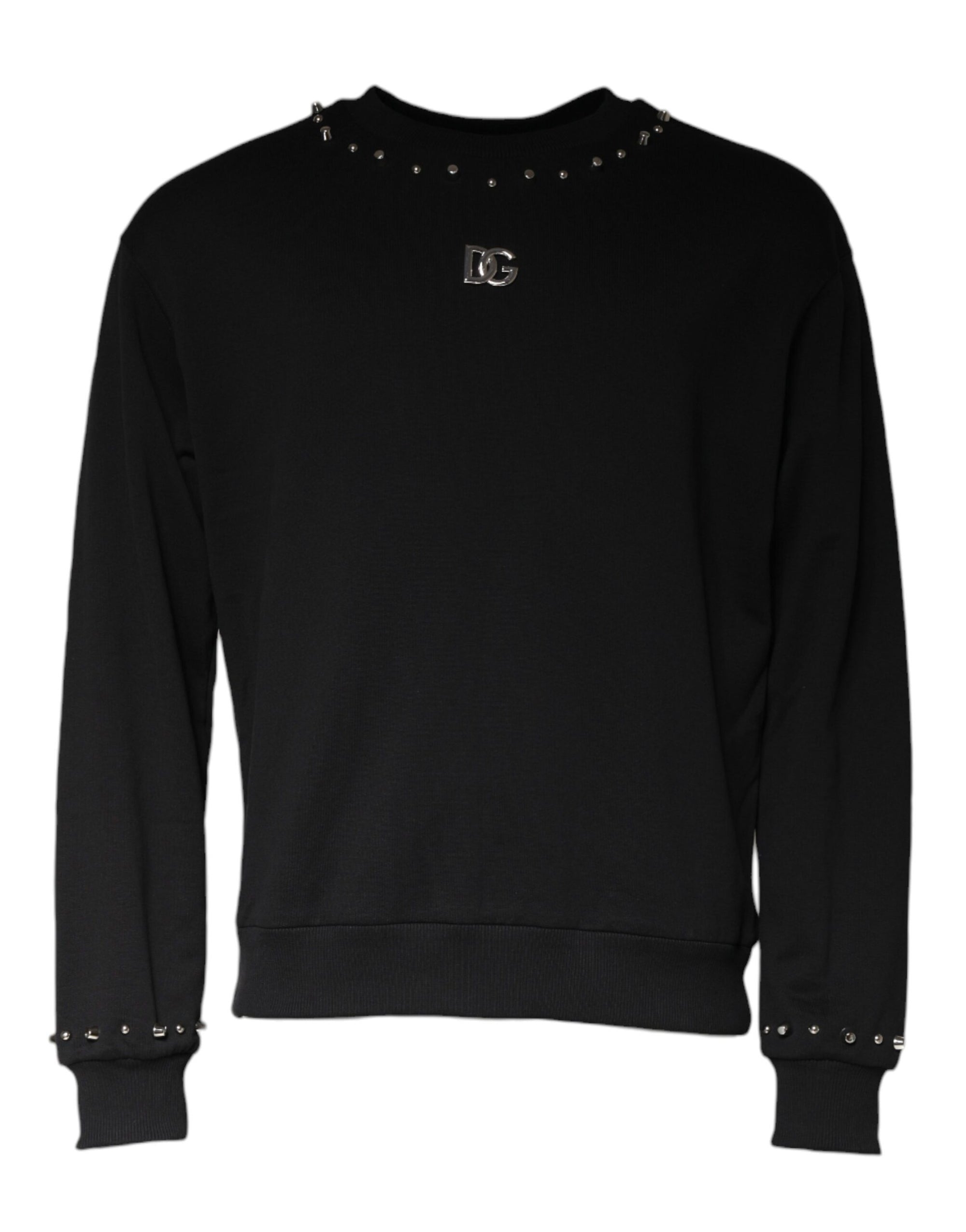 Dolce &amp; Gabbana Black Logo Stud Pullover Sweatshirt Sweater