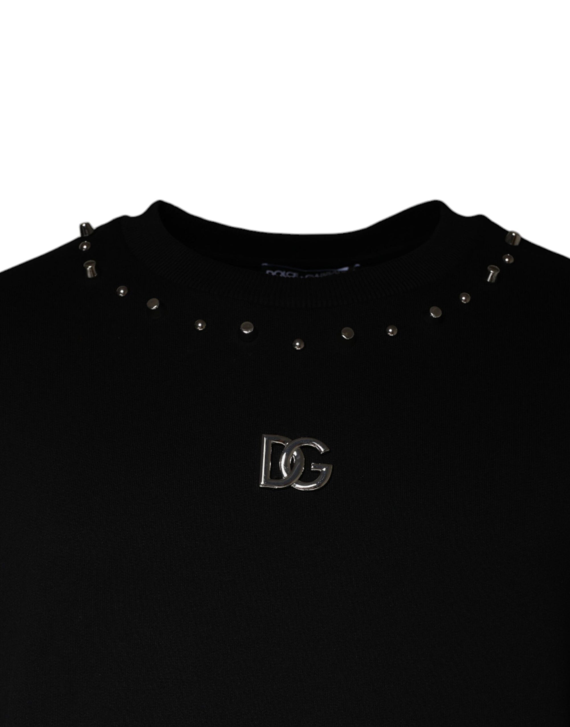 Dolce &amp; Gabbana Black Logo Stud Pullover Sweatshirt Sweater