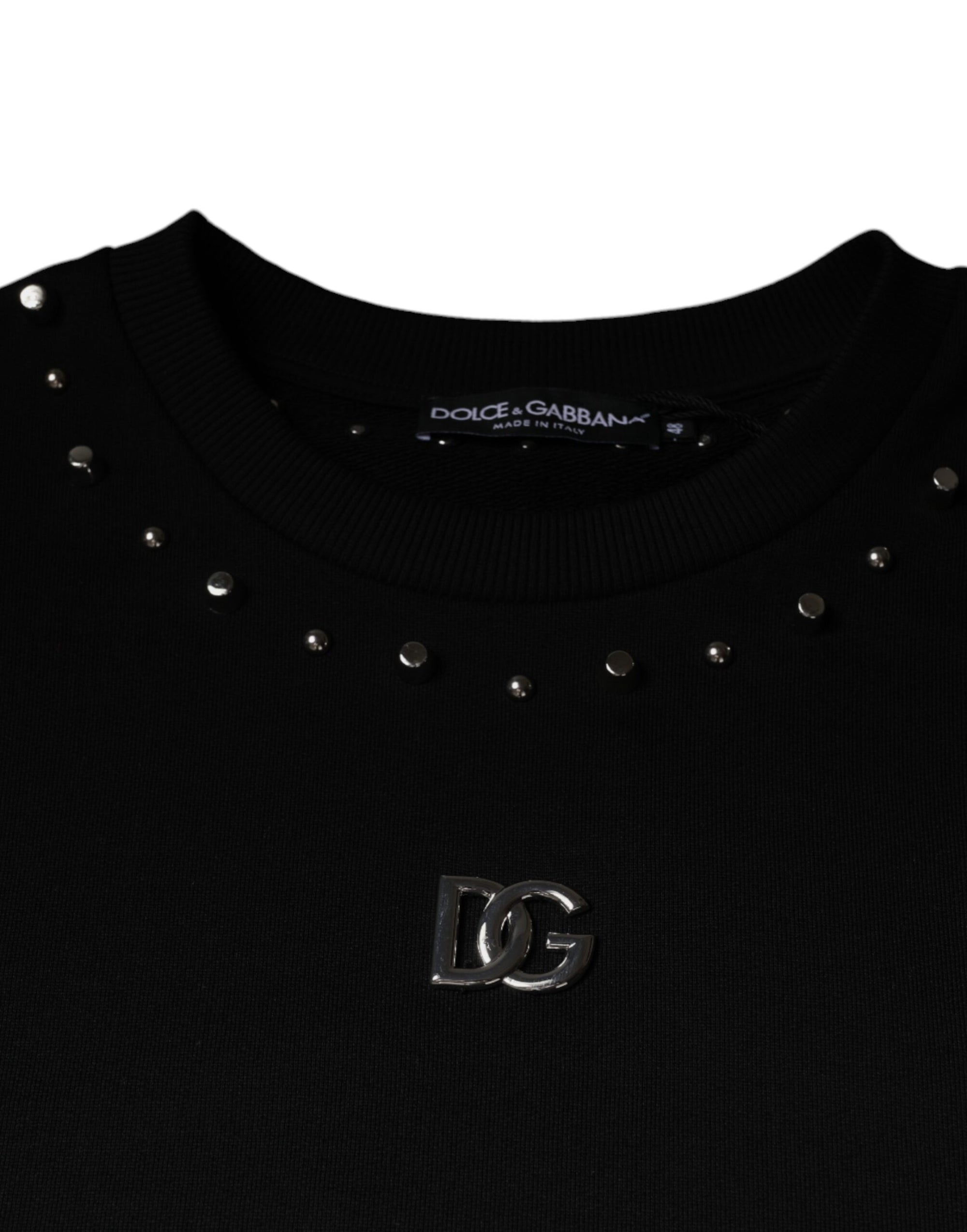 Dolce &amp; Gabbana Black Logo Stud Pullover Sweatshirt Sweater