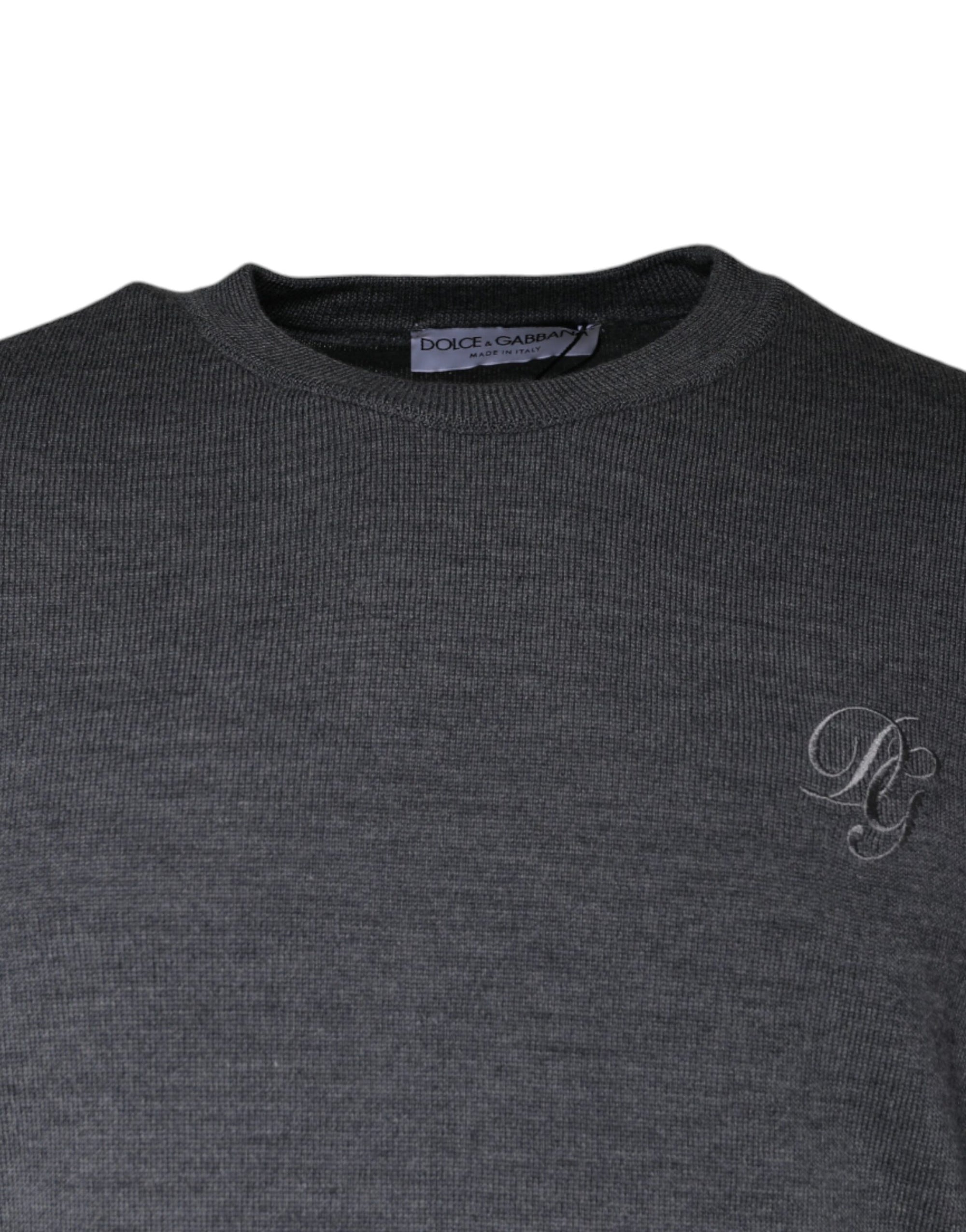 Dolce &amp; Gabbana Dark Gray Wool Crew Neck Pullover Sweater