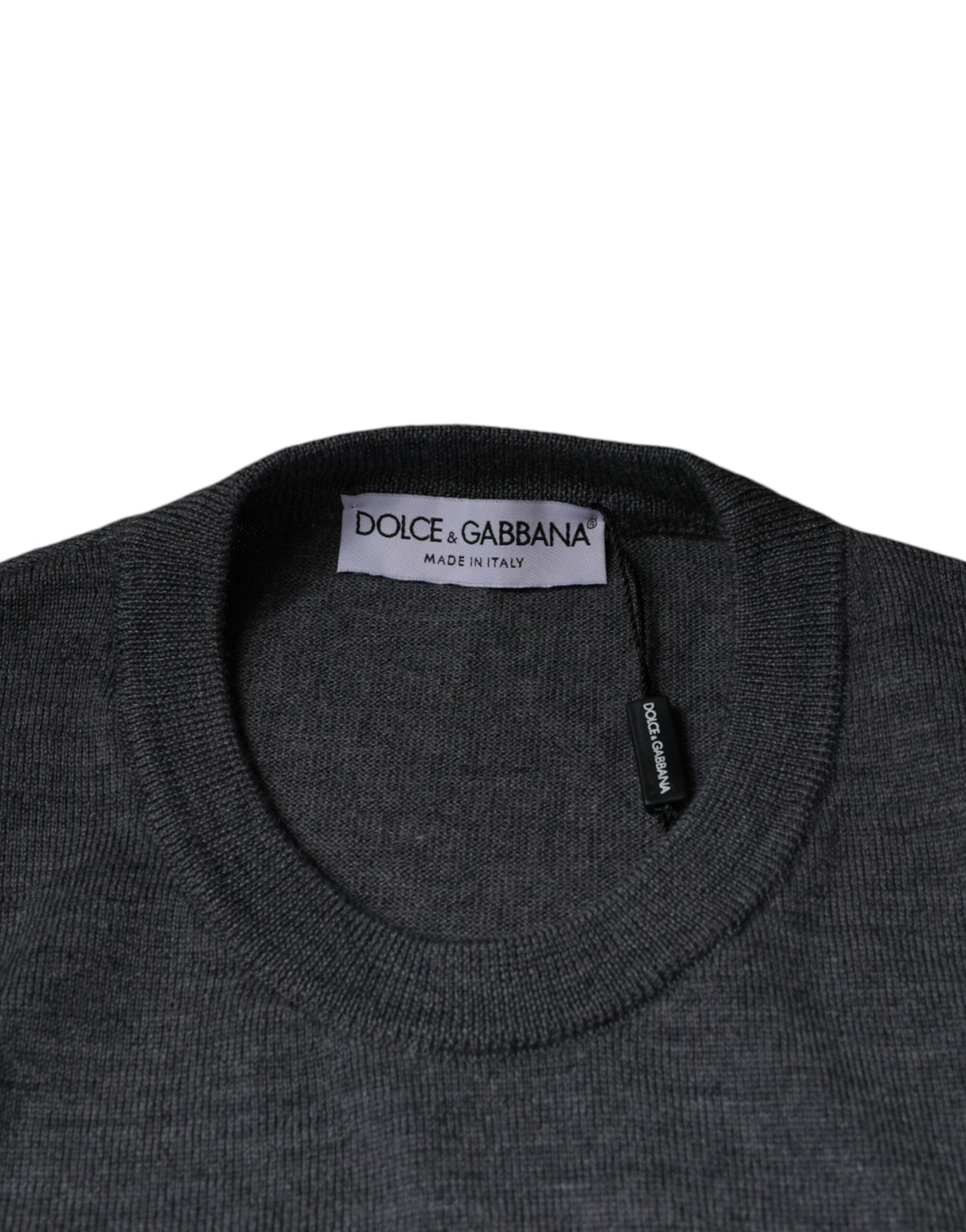 Dolce &amp; Gabbana Dark Gray Wool Crew Neck Pullover Sweater