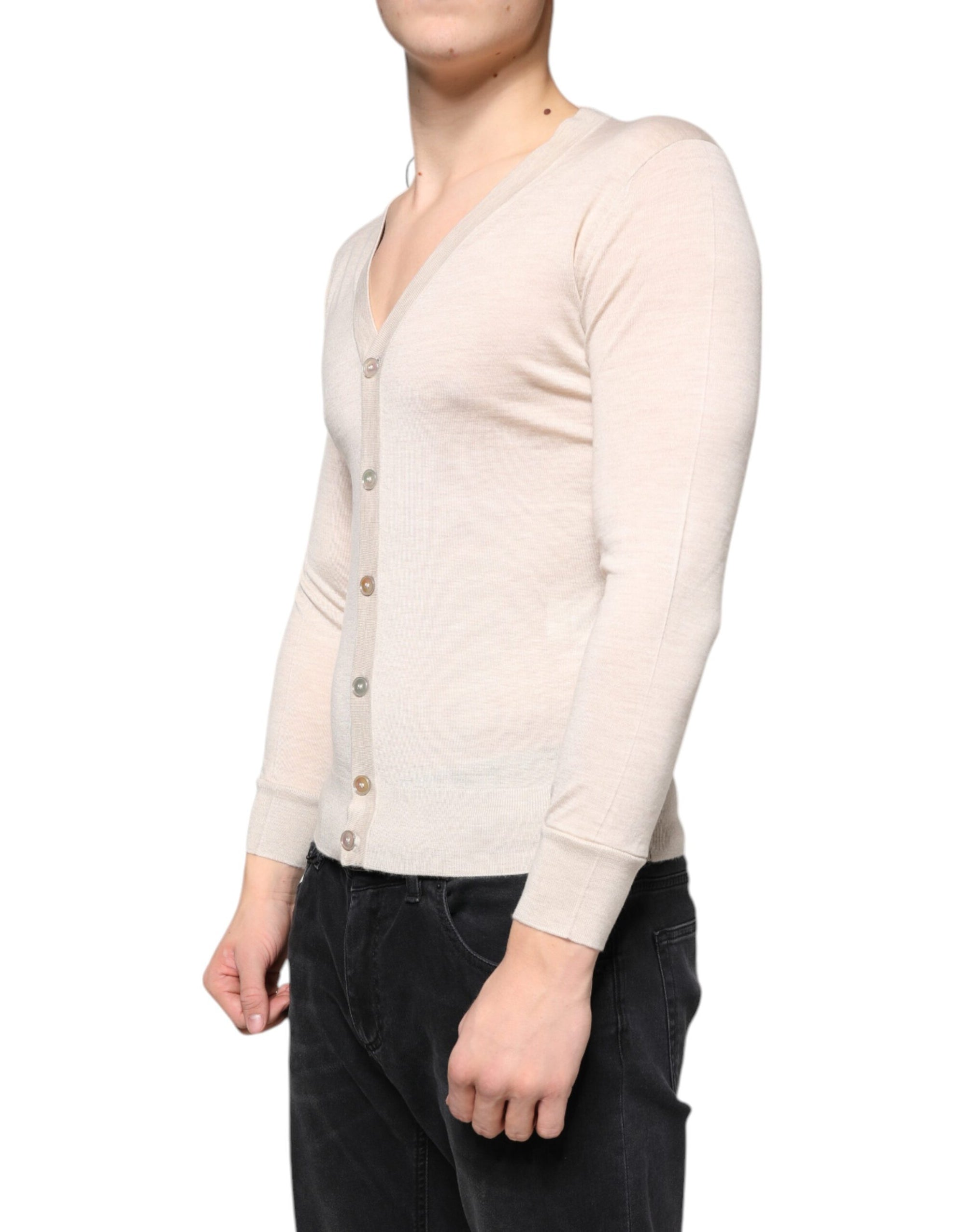 Dolce &amp; Gabbana Beige Cashmere Button Down Cardigan Sweater