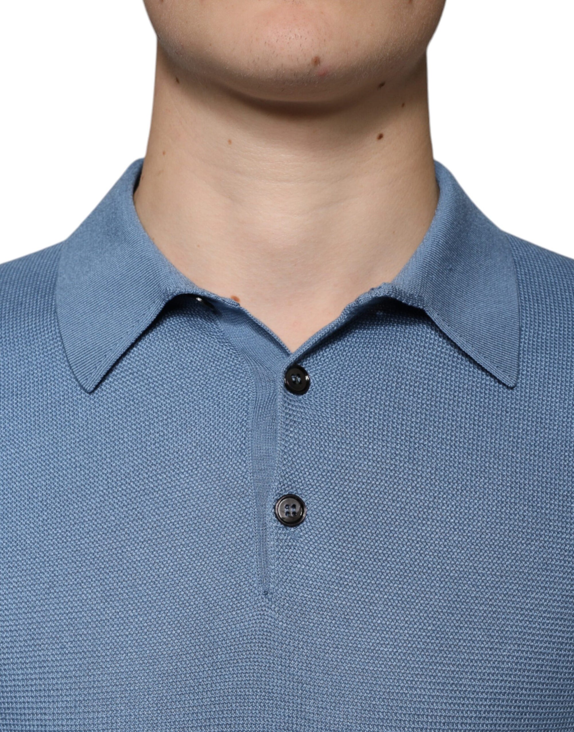 Dolce &amp; Gabbana Sky Blue Silk Collared Men Pullover Sweater