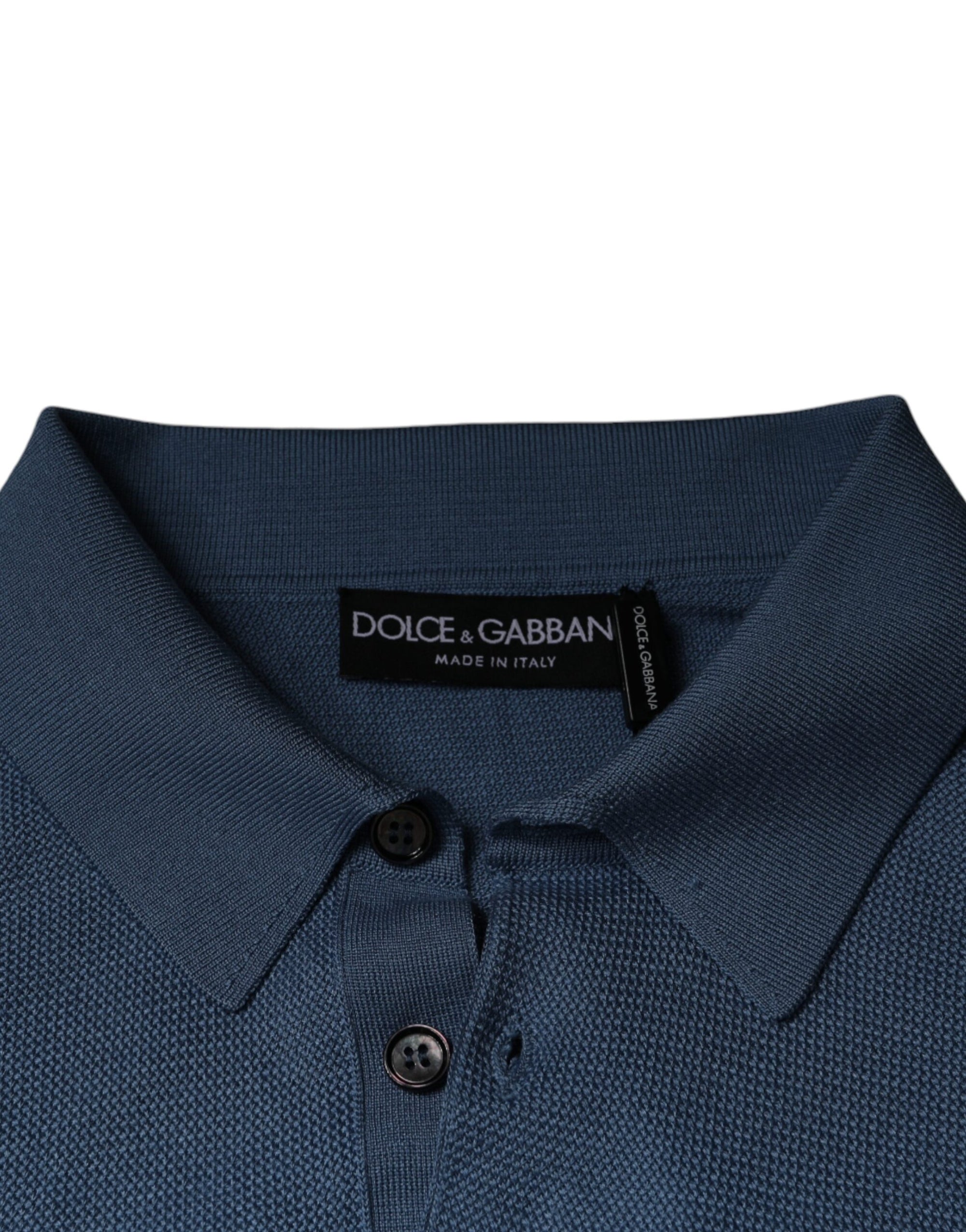 Dolce &amp; Gabbana Sky Blue Silk Collared Men Pullover Sweater