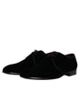 Dolce & Gabbana Black Velvet Leather Lace Up Derby Shoes
