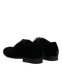 Dolce & Gabbana Black Velvet Leather Lace Up Derby Shoes