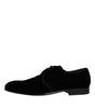 Dolce & Gabbana Black Velvet Leather Lace Up Derby Shoes
