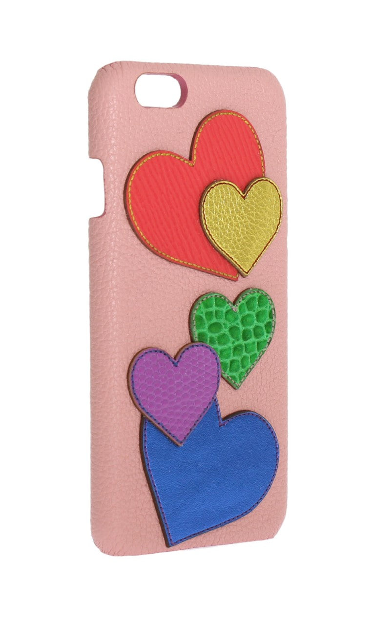 Coque de téléphone Dolce &amp; Gabbana Chic en cuir rose ornée de cœurs