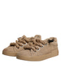 Dolce & Gabbana Brown Jute Fabric Low Top Men Sneakers Shoes