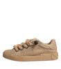Dolce & Gabbana Brown Jute Fabric Low Top Men Sneakers Shoes