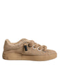 Dolce & Gabbana Brown Jute Fabric Low Top Men Sneakers Shoes