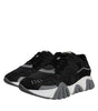Versace Black Leather Neoprene Chunky Low Top Sneakers Squalo Shoes