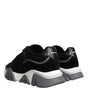 Versace Black Leather Neoprene Chunky Low Top Sneakers Squalo Shoes
