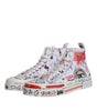 Dolce & Gabbana White Cotton Graffiti High Top Sneaker Shoes